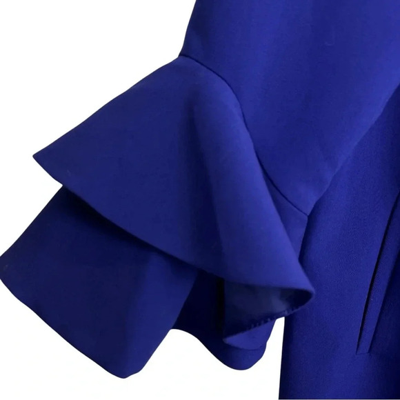 Alfani XXL Full Zip Coat Long Jacket Blue Ruffle Flared Long Sleeve Pockets NWT - Picture 4 of 10